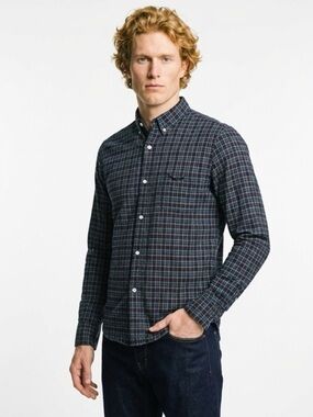 Men's Navy Plaid Button-Down Shirt